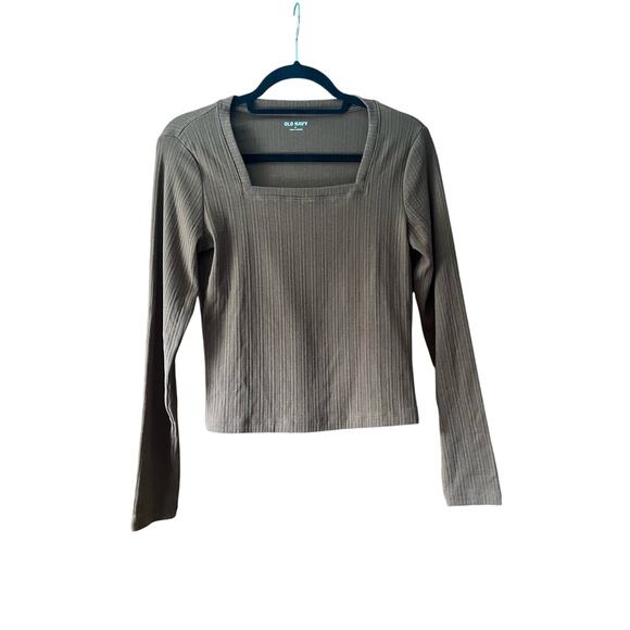 NWT Old Navy Women's Ribbed Square Neck Cropped T-Shirt Long Sleeve Brown Size M - Picture 1 of 9